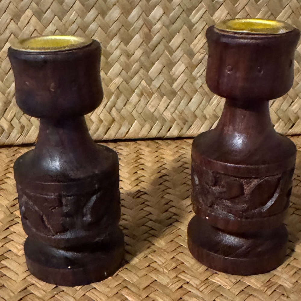 Carved Wooden Candle Holders